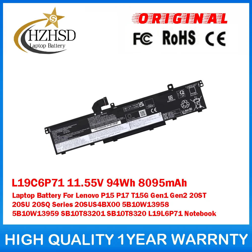 

L19C6P71 11.55V 94Wh 8095mAh Laptop Battery For Lenovo P15 P17 T15G Gen1 Gen2 20ST 20SU 20SQ 20SUS4BX00 5B10W13958 5B10W13959