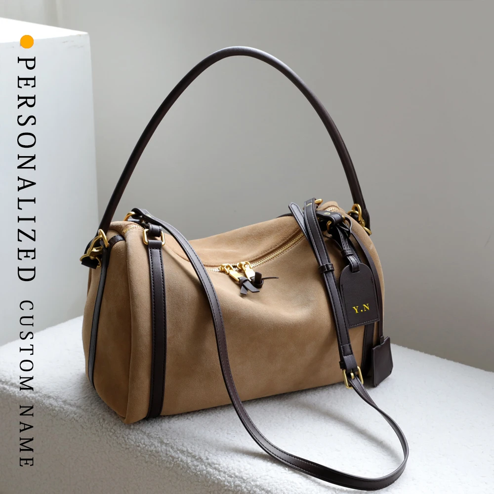 

Unique Large Capacity Boston Pillow Bag Versatile Commute Top Grain Leather Handheld Shoulder Tote Genuine Women Purse itabag