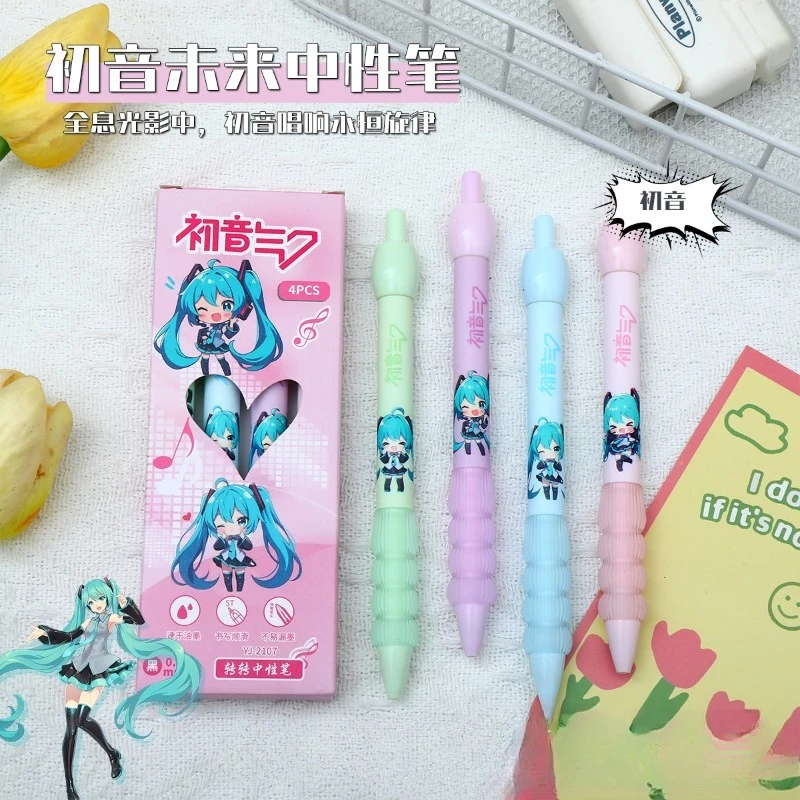Cute Hatsune Miku 0.5mm Retractable Black Gel Pen Cartoon Anime Merch High Aesthetic Stylish Click Pen Nice Gift for Friends