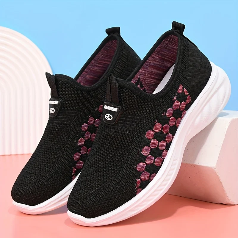 Sneakers Casual da donna in tinta unita, scarpe da passeggio con suola morbida e Platform, scarpe da Fitness traspiranti lavorate a maglia