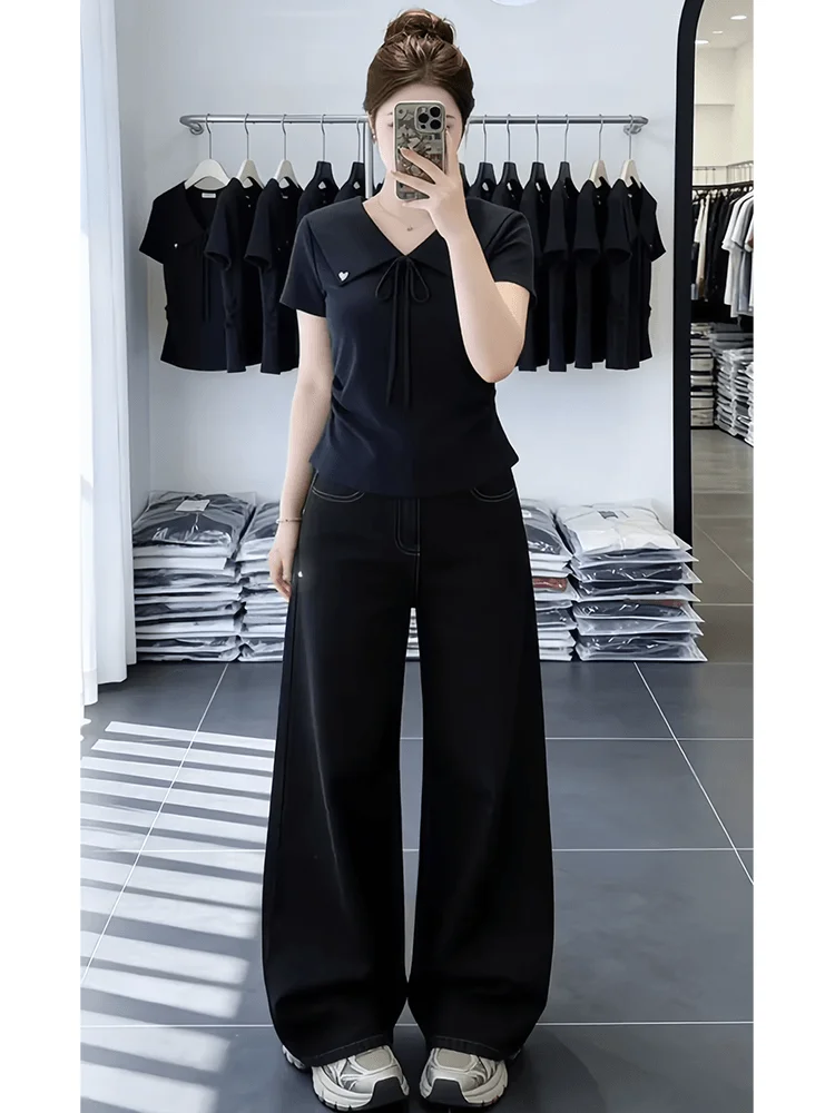 

Korean Style T-Shirt Women's Summer Hit Flip Collar Slimming Commute Short Sleeve Top Casual Style Universal Fit Slimming Design