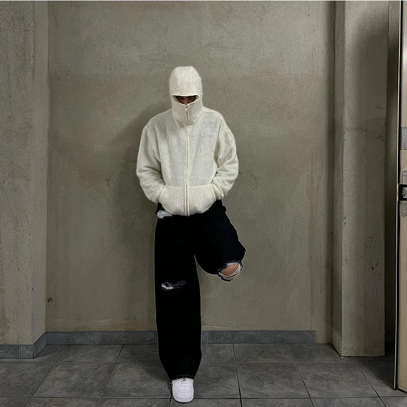 Modna bluza z kapturem z haftem, zamszowa, ciepła, z maską, w stylu europejskim i amerykańskim, trend jesień/zima 2025