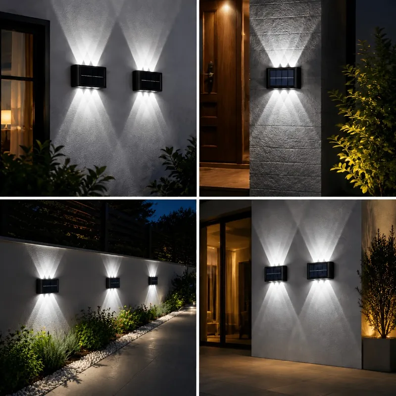 LED Solar Wall Light Up-Down Lighting Exterior Wall Light Waterproof Garden Decor Lamp for Outdoor Courtyard Villa Fence Terrace