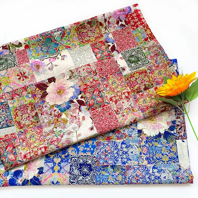Patchwork Ethnic Fusion Jacquard Fabric By Meters New Chinese Digital Print Dress Skirts Blouse Clothing Textile Boho Decor Luxe