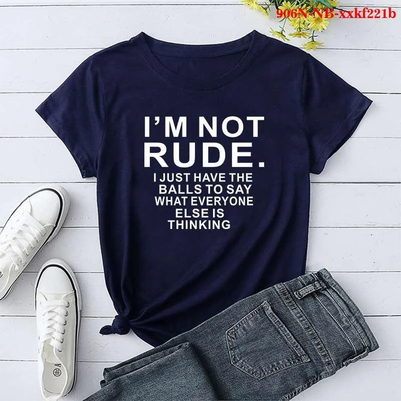 Women\'s Fashion Printed I\'m Not Rude Print T-shirts Summer Casual Loose Round Neck Creative Personalized T-shirts