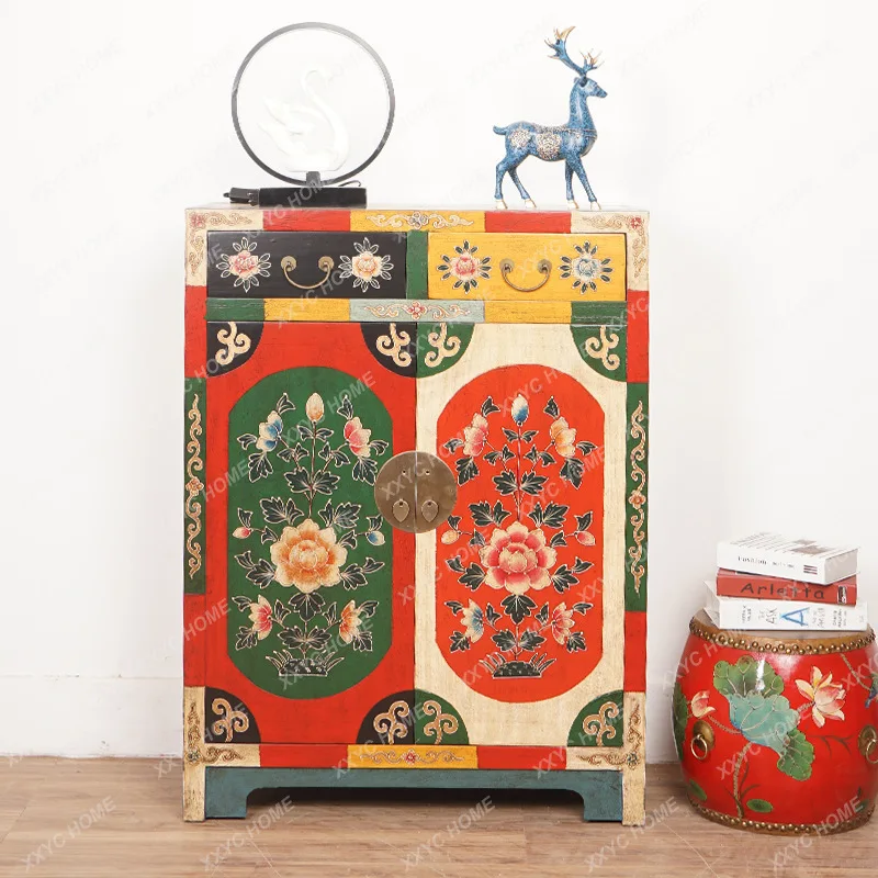 

antique shoe cabinet solid wood painted Ming and Qing classical storage retro hand-painted side cabinet