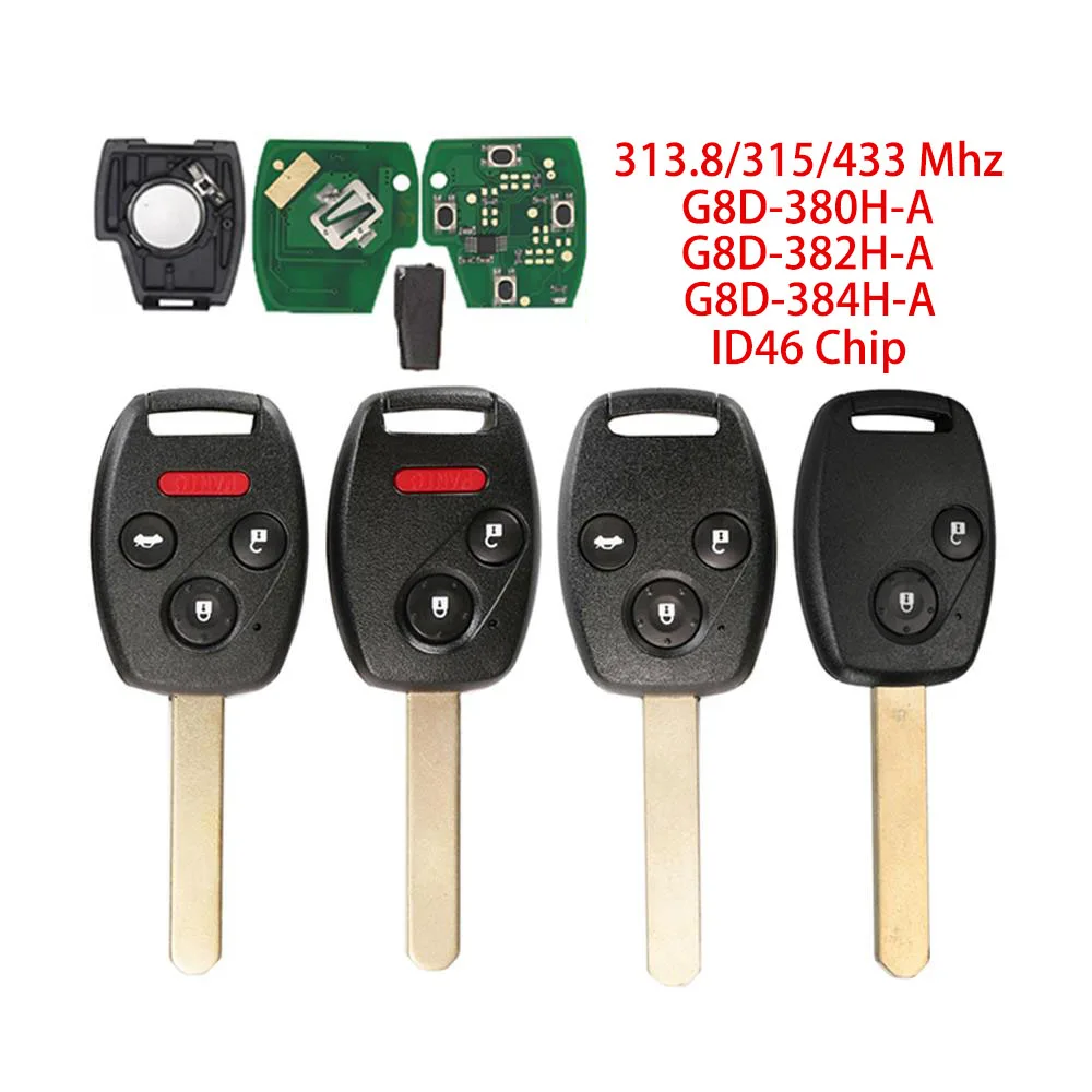 

Jingyuqin New Remote Car Key 313.8/315/433.9MHZ ID46 For Honda Accord 2003 CR-V HR-V Civic Sedan 2008 Insight 2009 Element