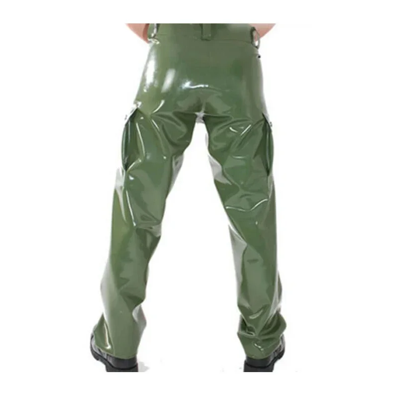 Latex Gummi Pants Army Green Rubber Men's Side Pocket Front Customized 0.4mm Cosplay Costumes