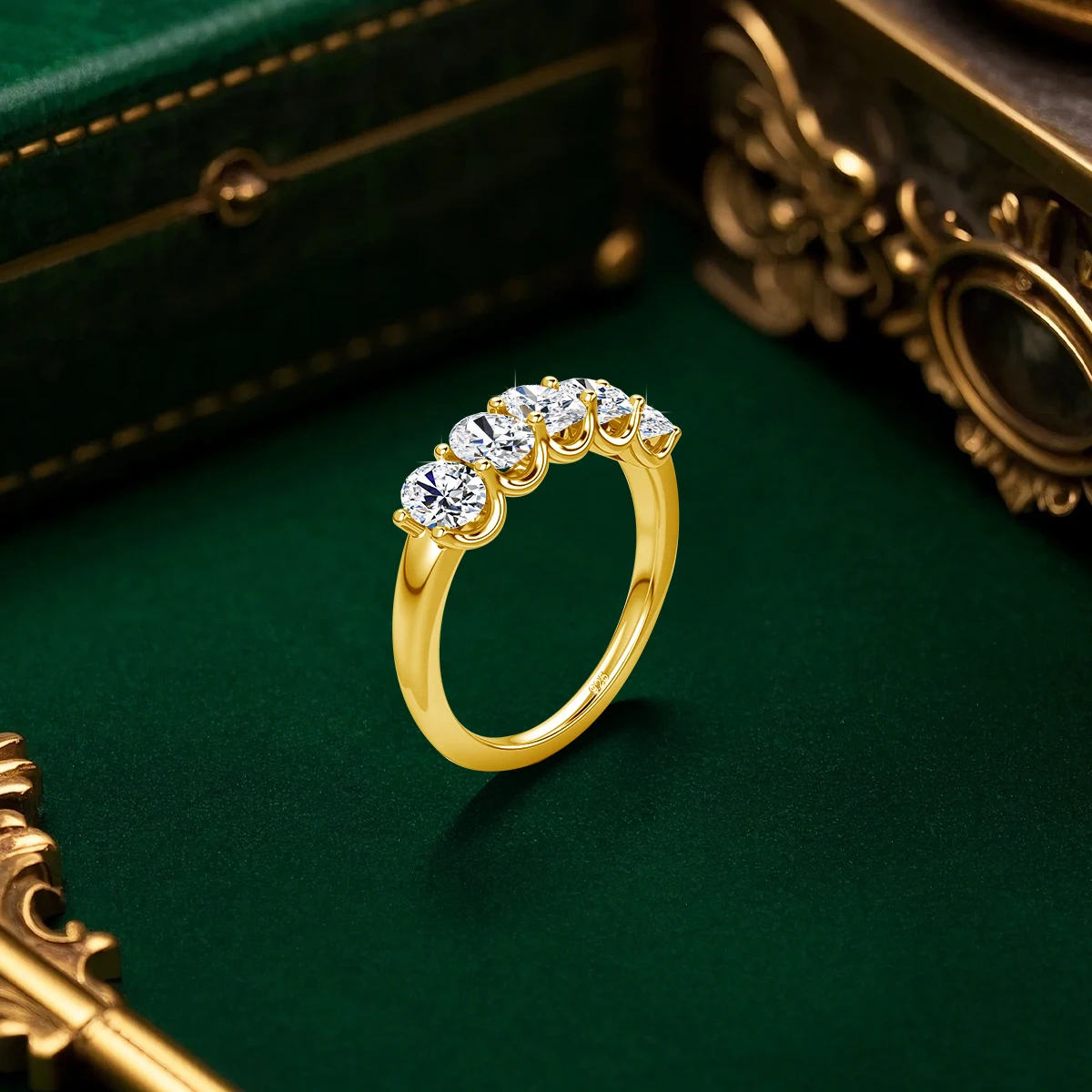 Ovale Moissanit-Ringe für Damen, 925er Silber, Ring mit fünf Steinen, stapelbar, als Ehering oder Verlobungsring, edler Schmuck, Geschenk, GRA-zertifiziert. – Detail 6