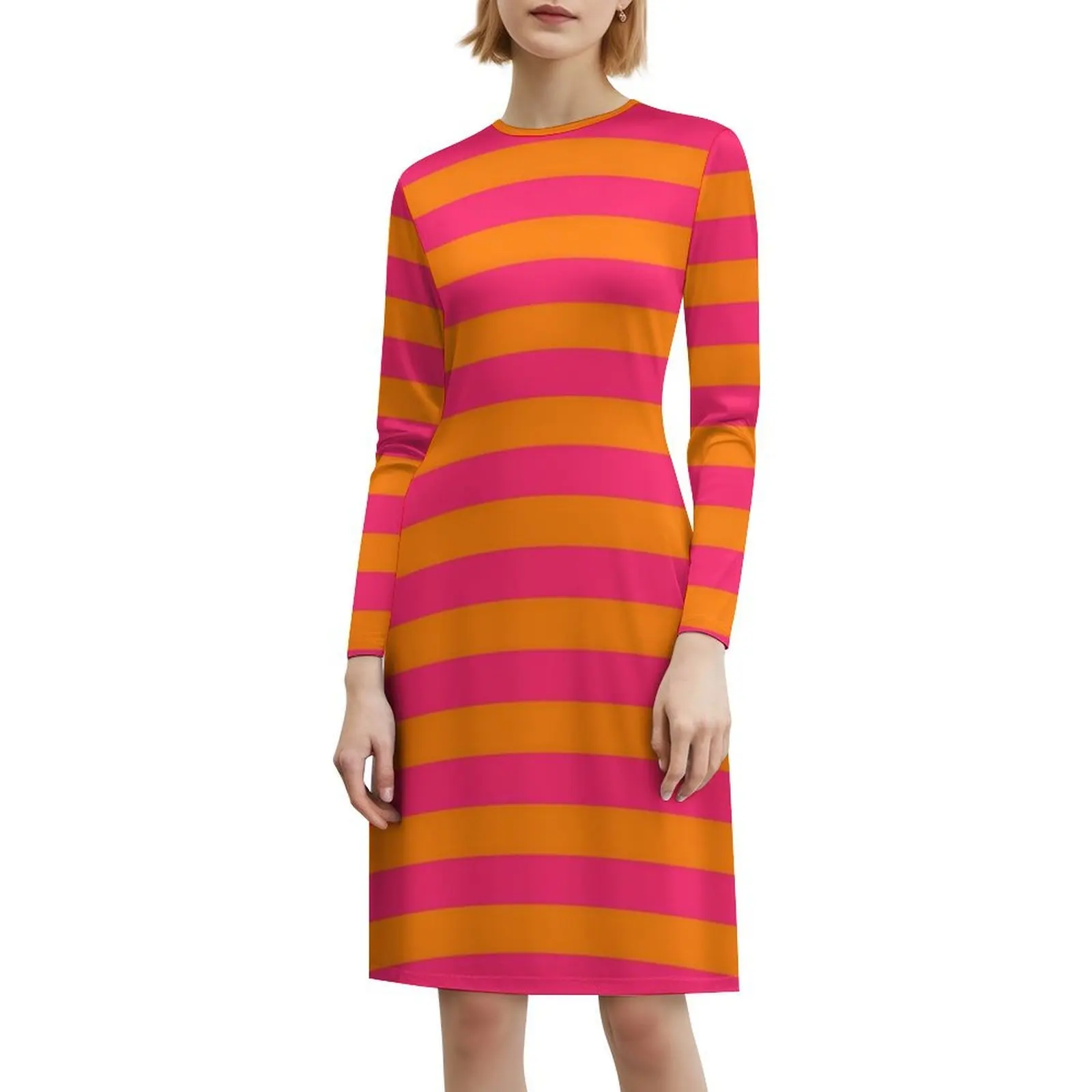 فستان هيب هوب نسائي بخطوط برتقالية وردية اللون، فستان مطبوع عليه رسومات جرافيكية للحفلات والنوادي، برتقالي وردي، برتقالي ووردي مخطط للسيدات #6