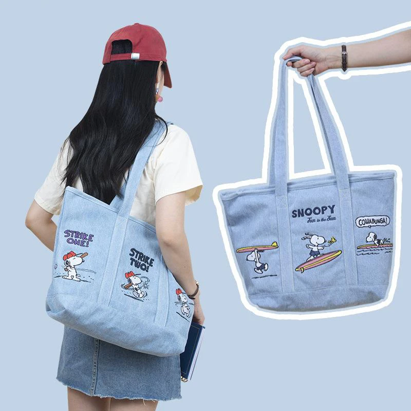 

Miniso Snoopy Cartoon Kawaii Cowboy Shoulder Bag Versatile Large-Capacity Student Schoolbag Fashion Tote Bag for Girl Birthday