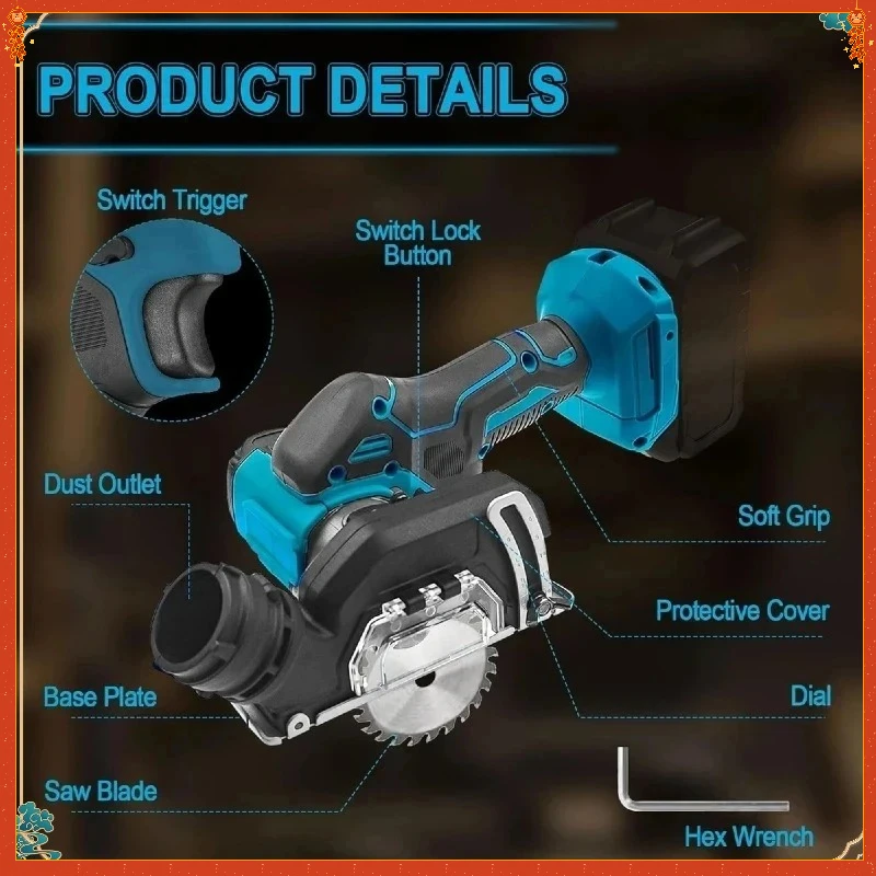 ماكيتا 3 بوصة بدون فرش صغيرة بدون فرش زاوية طاحونة لاسلكية أداة القطع الكهربائية قطع منشار دائري أداة كهربائية