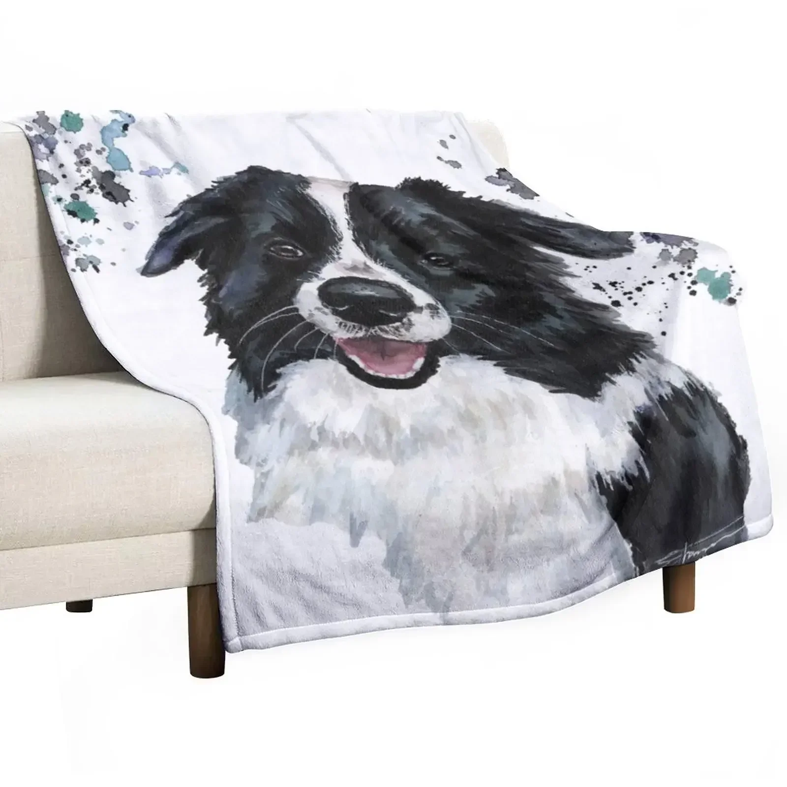 

Watercolour Border Collie Throw Blanket Plaid on the sofa Soft Big Blankets For Sofas Blankets