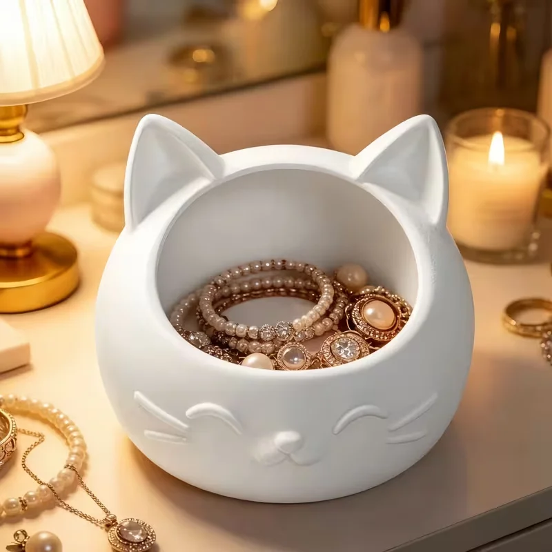 Mini Cartoon Cat-Shaped Storage Box Cute Bedside Organizer for Small Items Such as Jewelry And Watches