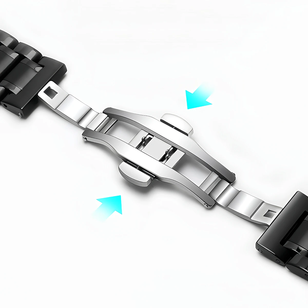 Edelstahl-Uhrenarmband-Schnalle Uhrenarmband-Schmetterlingsverschlüsse Faltschließe Doppeltgepresste Polierte Knopf-Uhrenzubehör – Detail 6