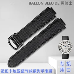 For Cartier Blue Balloon Watch Band Raised Mouth Nylon Watch Bracelet Large and Medium Size Replace Wristband Black Knight 20