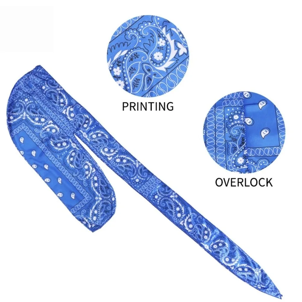 Trends Amoeba Print Men's Headscarf Imitation Silk Lightweight Long Tail Pirate Cap Breathable Wave Print Hip Hop Hat Outdoor