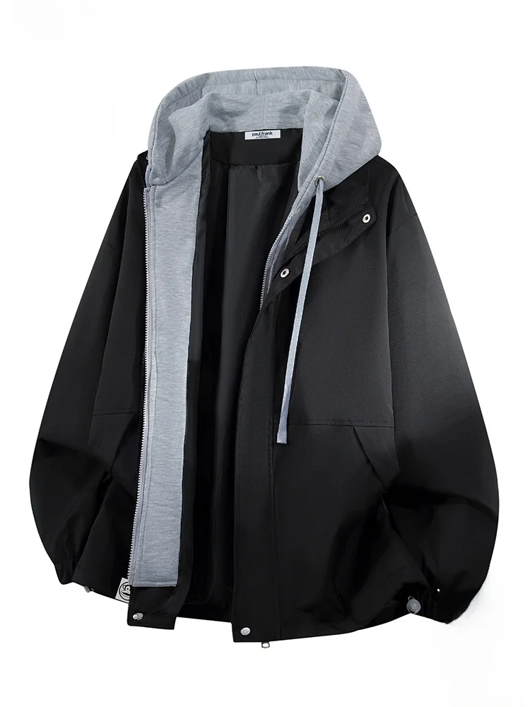 

PaulFrank Loose Casual Monkey Hooded Jaet Fake Two-Piece Spring Autumn Youthful Polyester Fiber Zipper ket Anti-Wrinkle