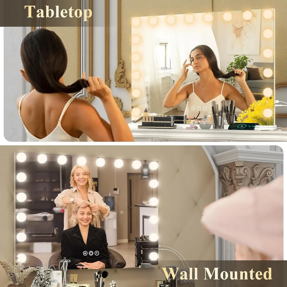 32x24.5 Large Lighting Mirror, Makeup Mirror With 18 Dimmable LEDs, Suitable For Vanity Countertop Mirrors