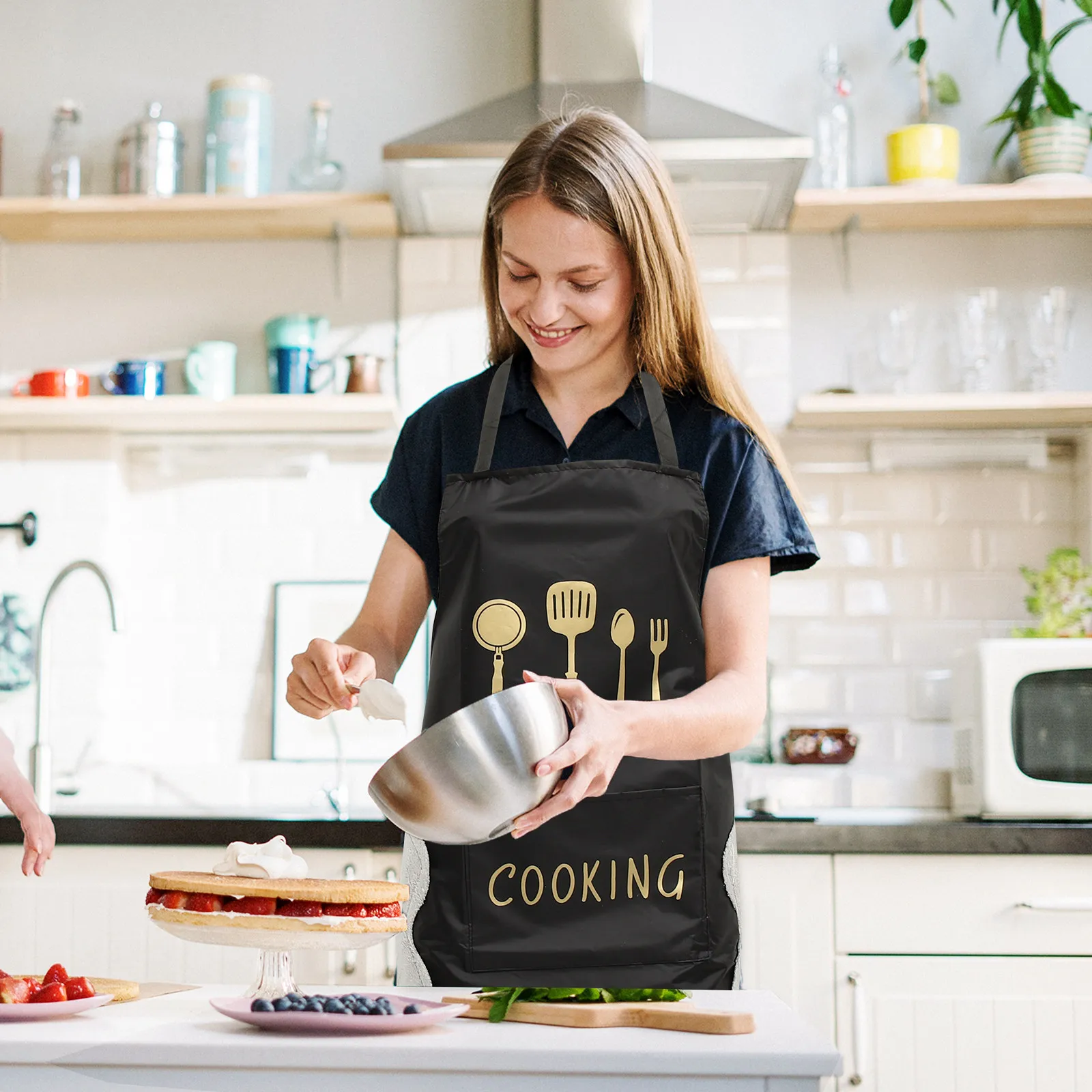 2 個防水エプロンキッチン耐油装飾調理用ハンドワイピング耐久性のある長寿命通気性快適簡単