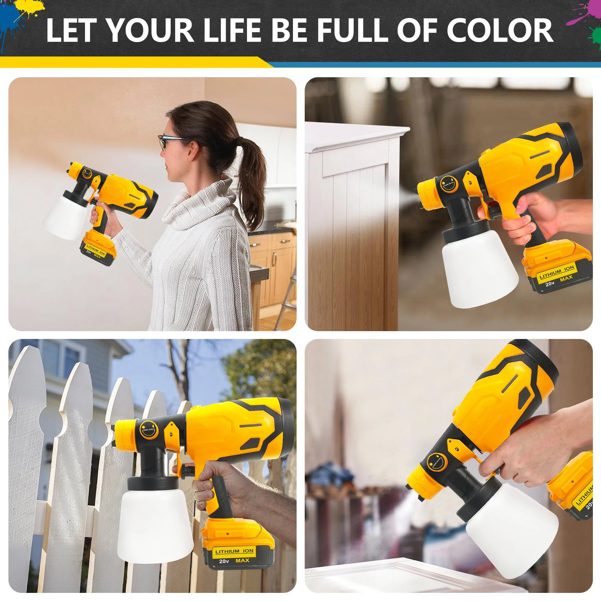 1500W Electric Cordless Spray Gun HVLP Brushless Paint Sprayer For Dewalt Makita Battery Fence Wall Coating Airbrush House Paint