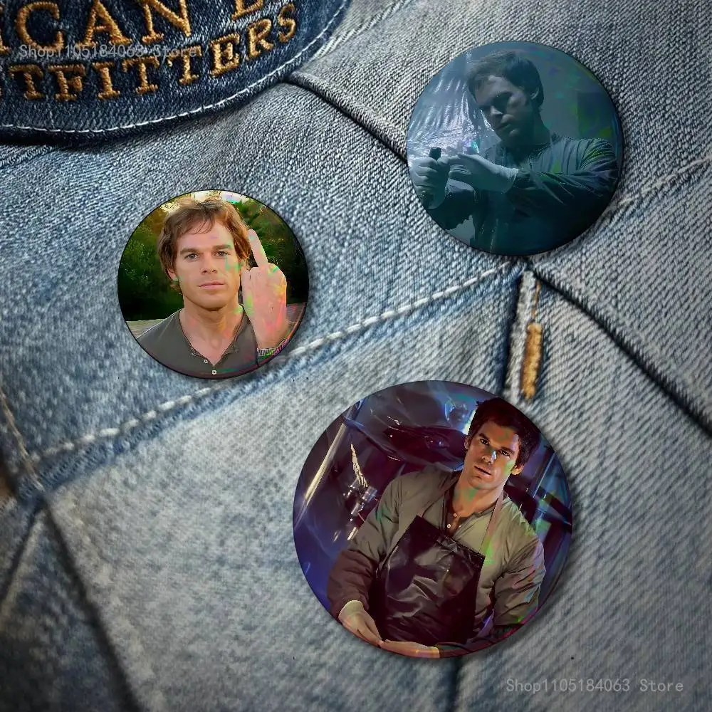 D-Dexter Morgan Laser reflective round badges pins bag clothing decorations collectibles gifts for friends