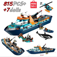 815pcs MINISO Disney City Series Deep Sea Exploration Vessel Marine Research 60368 Arctic Research Ship Building Block Toys Gift