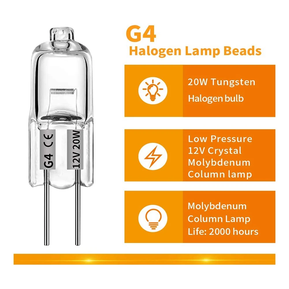 40PCS G4 12V 20W Halogen Lamp G4 12V Bulb Inserted Beads Crystal Lamp Halogen Bulb 20W 12V Halogen Bulbs