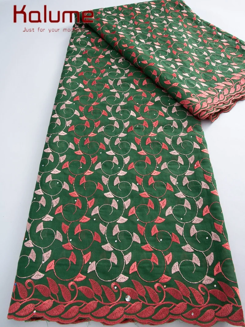 

Kalume 2025 Luxury Swiss Voile Lace Fabrics Embroidery African Lace Fabric Cotton Fabric Stones for Nigeran Party Dress F4430