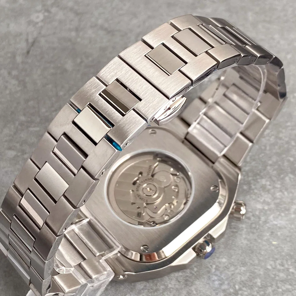 Tandorio New 42mm Fit NH70 Movement Square Sapphire Glass Automatic Mechanical Vintage Watch For Men White Skeleton Dial view 5