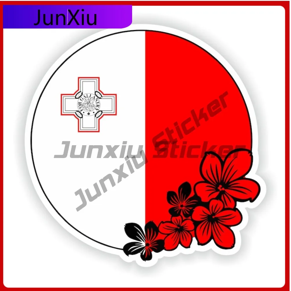 

Malta Round Flag Flower With National Emblem Vinyl Stickers Graphic Camping Sticker Car Decoration Suv Motorcycle Stickers And D