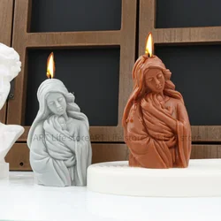 Madonna Hold Baby Silicone Candle Mold Diy Simulation Mother and Baby Plaster Resin Soap Mold 3D Figure Statue Candle Making Kit