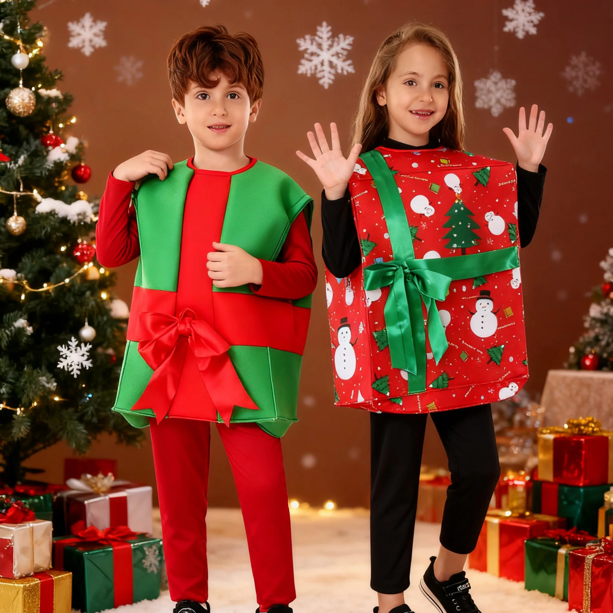 

Children's performance costumes Boys Girls Santa Claus Gift box style Christmas attire for party Fancy boys Clothe