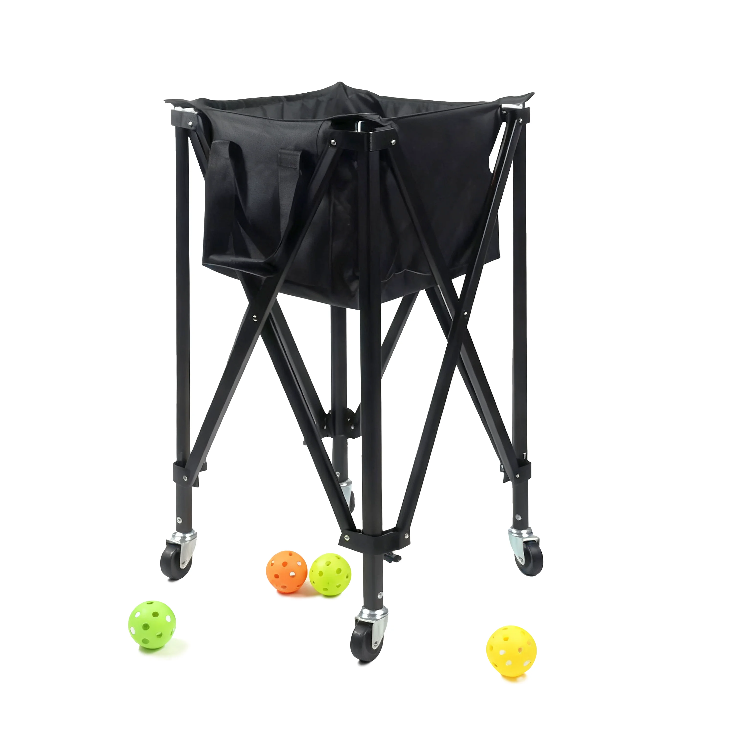 Lightweight Portable Folding Multi Ball Baseball Pickleball Padel Tennis Ball Rack Collector Basket Cart with 4 Wheels