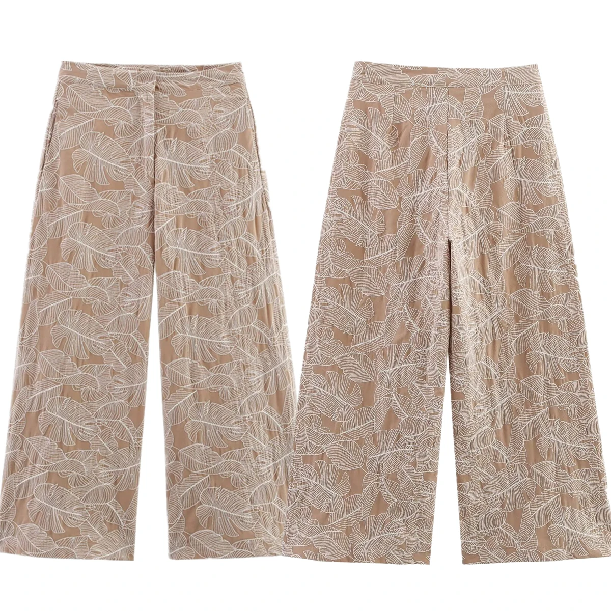 

Dave&Di Moroccan Bohemian Flower Embroidered Cotton Wide Leg Pants Women Summer Casual Loose Cropped Pants Women