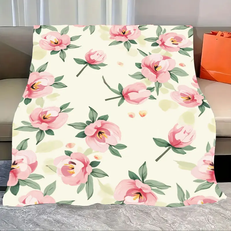 

1pc Flannel Blanket Chic Floral Print Throw Blanket for Cozy Living Room Decor