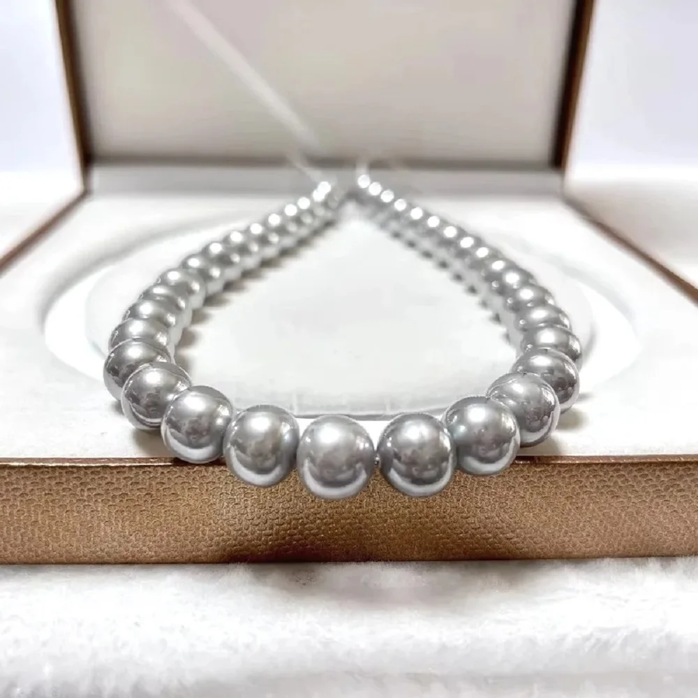 

Charming AAAA 11-13mm round pearl with natural silver gray luster, exquisite jewelry necklace, 925s. 18in