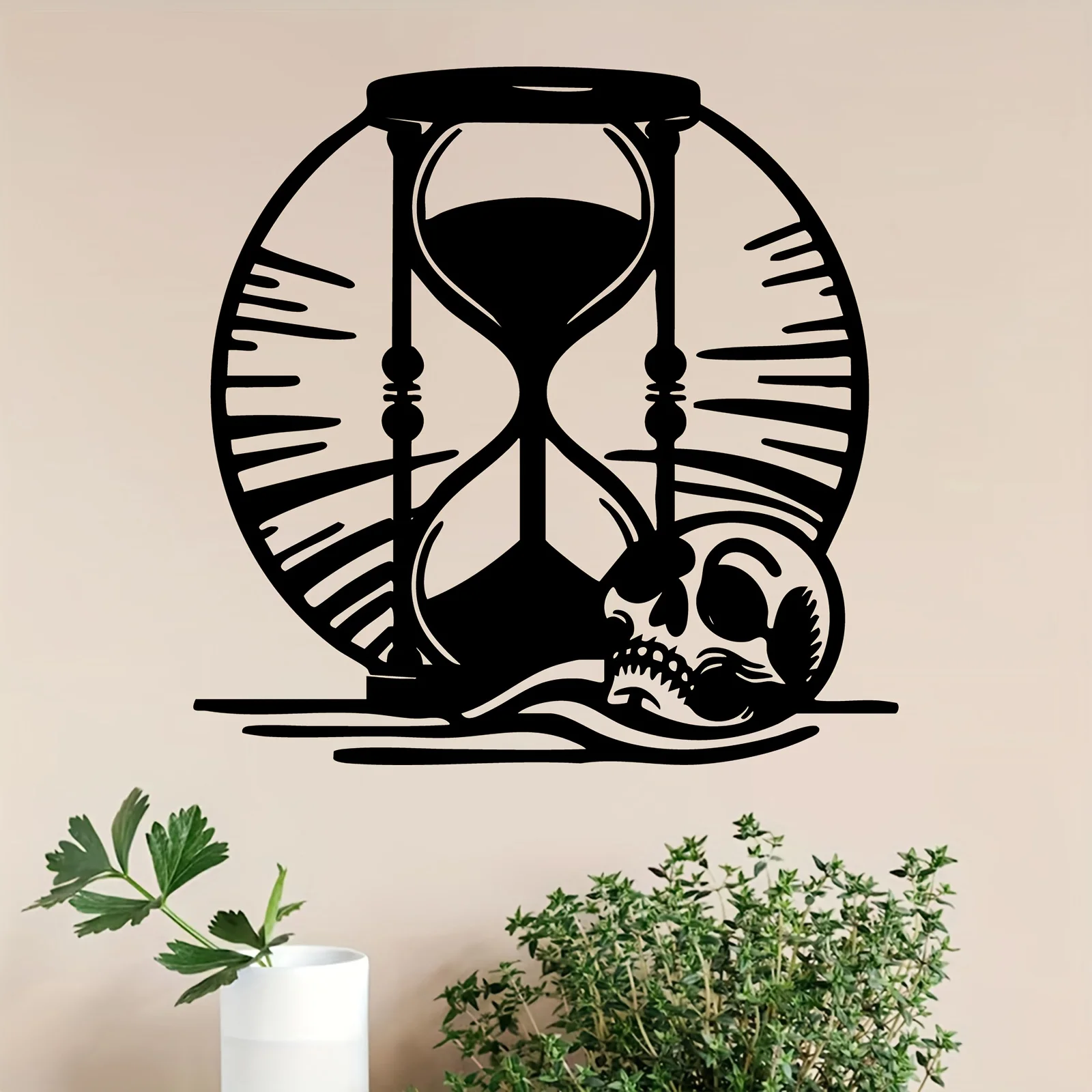 `Gothic Hourglass Skull Metal Wall Art, Rustic Wall Sculpture, Halloween Day of Dead Decor, Indoor Outdoor Fence Gift`