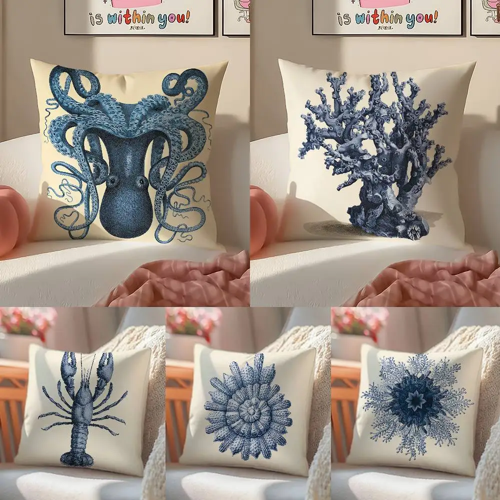 Blue Sea Creature Coral Shrimp pillowcase living room sofa chair cushion cover home room decoration without pillow core