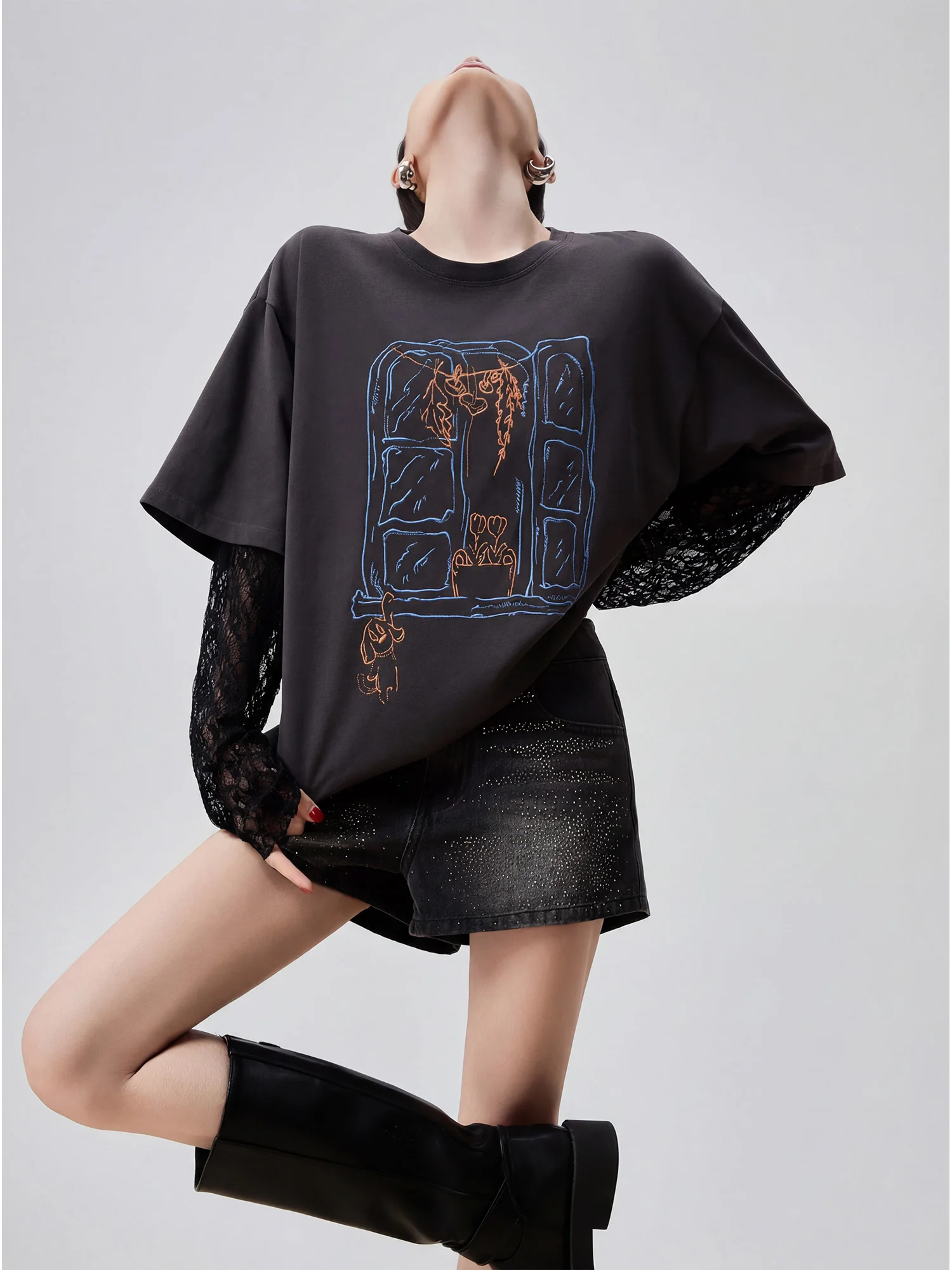 

ay Lace Sve Embroidered Loose Long Sve T-irt Women's Spring New Design Casual Sle Faionable Versatile Top