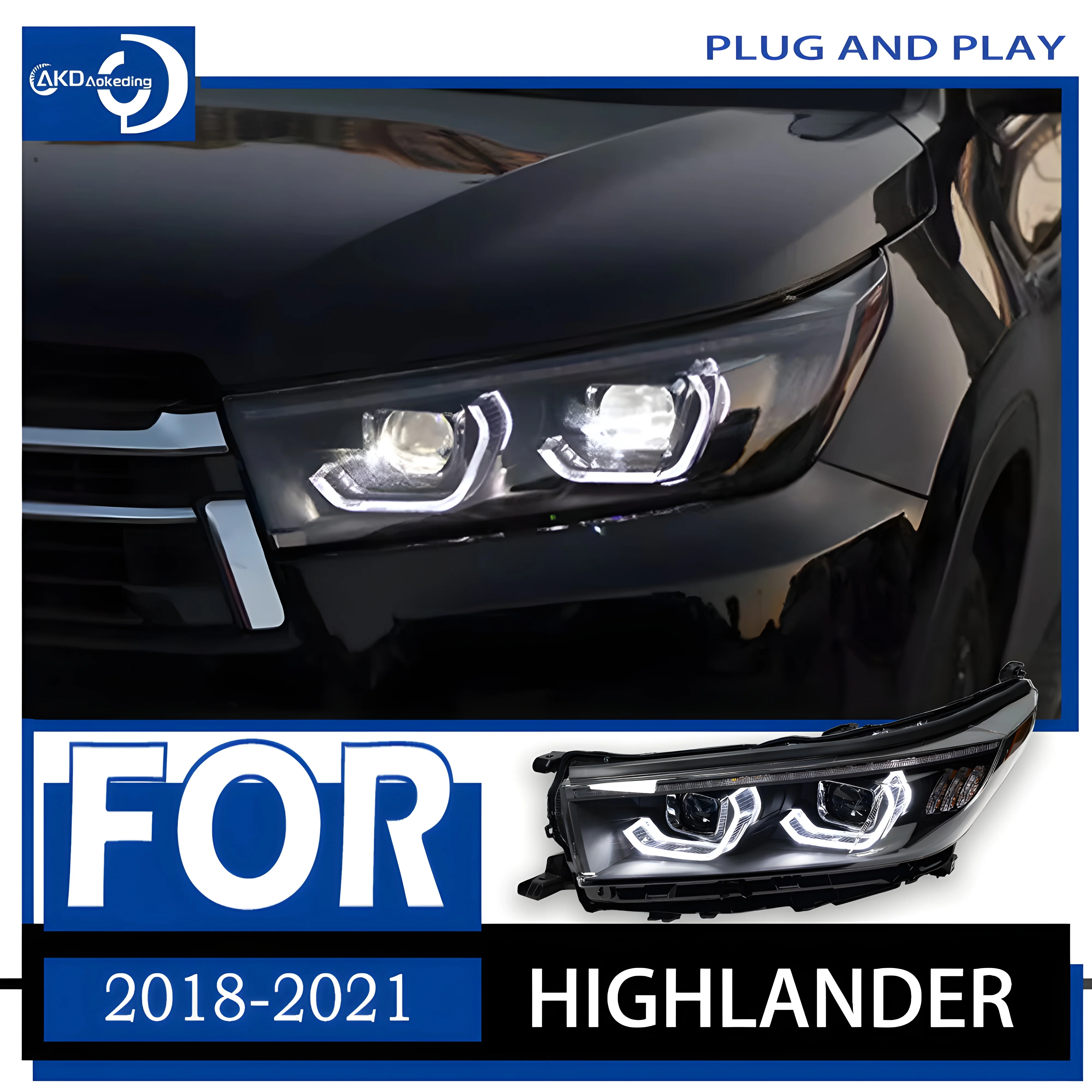 Car Lights For Highlander 2018-2021 Kluger LED Headlight Assembly Upgrade Angel Eyes Design Dynamic Turn Signal Lamp Flashlight