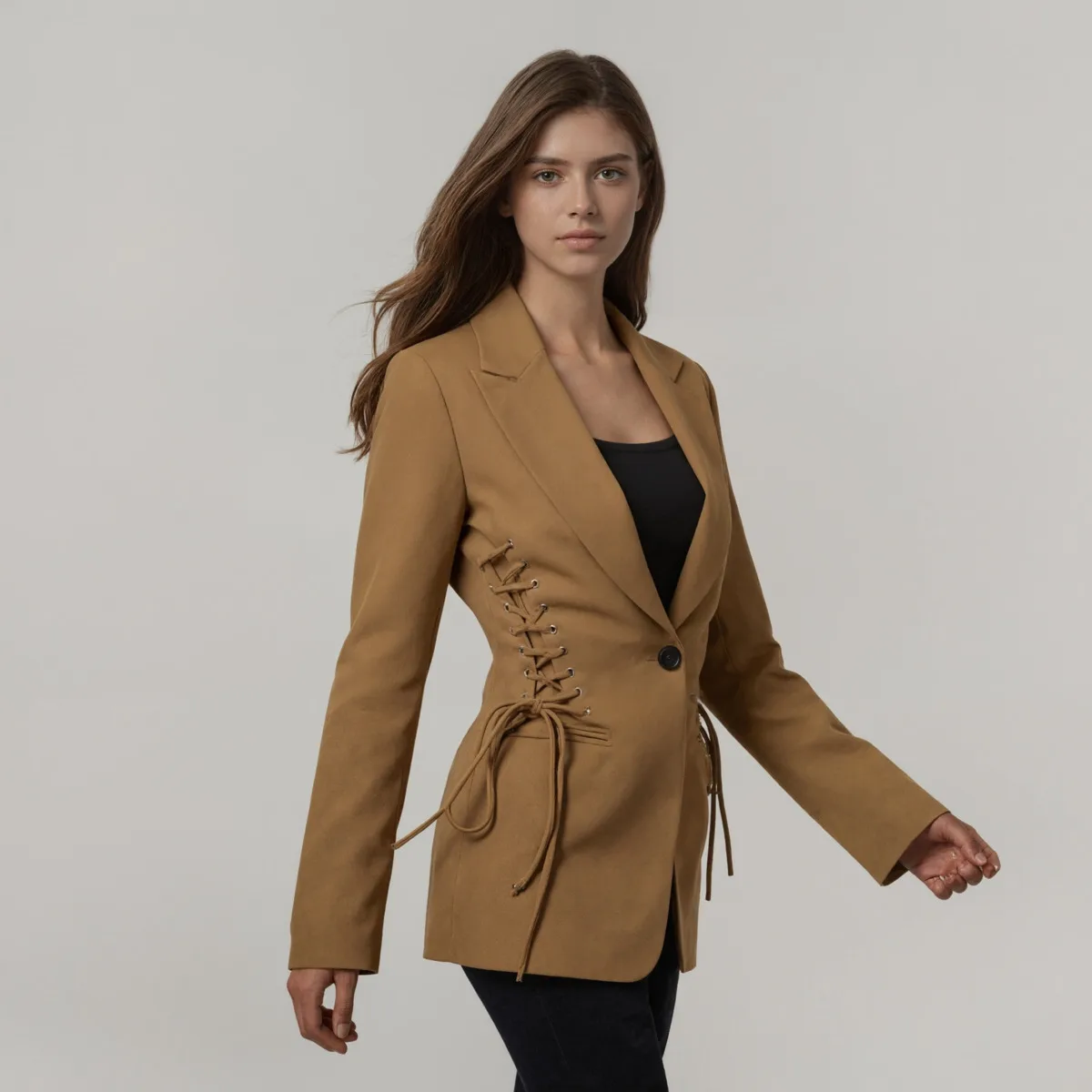 CiCi 2025 الخريف الشتاء تتجه مربوط خندق السترة معطف للنساء البوليستر تعادل الخصر مكتب العمل شيك ملابس خارجية يوميا #5