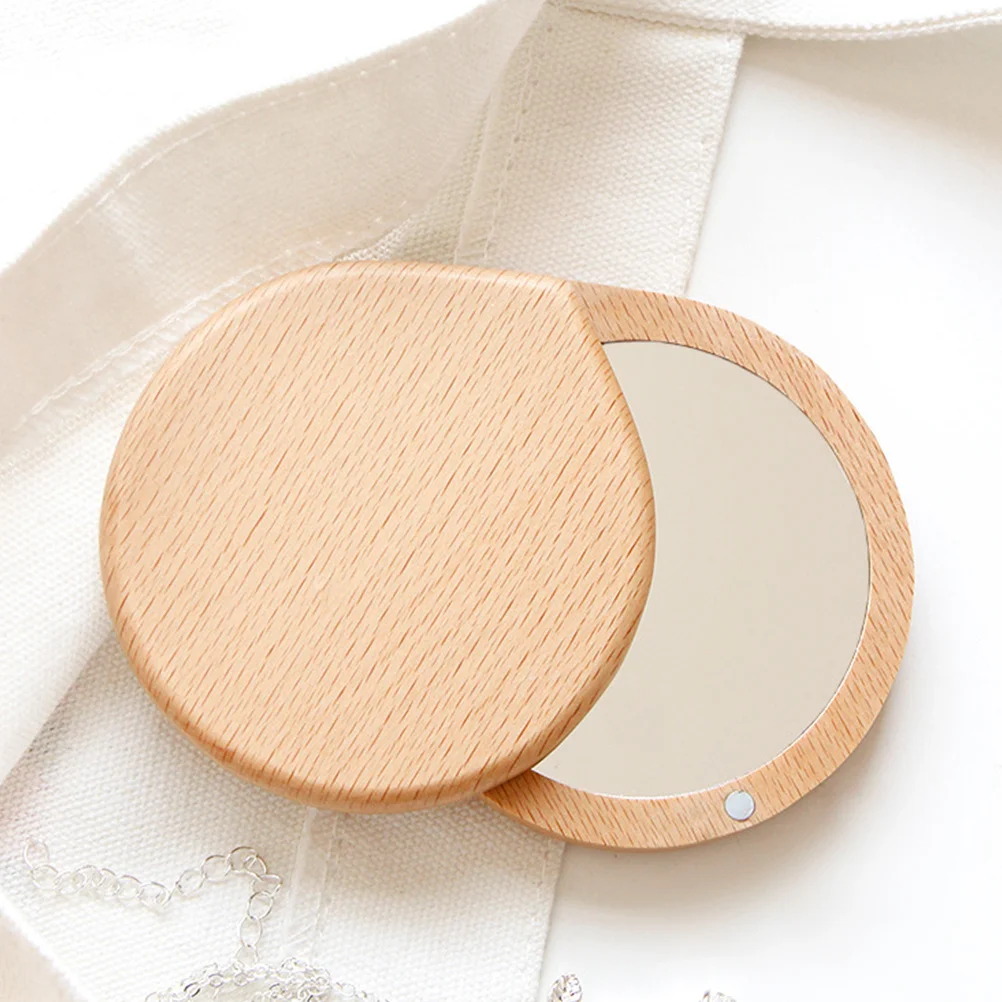 1 szt. Drewniane Przenośne Lusterko do Makijażu Kompaktowe Lekkie Mini Lusterko dla Kobiet Dziewcząt z Wyjątkowym Designem Odporne na Zarysowania