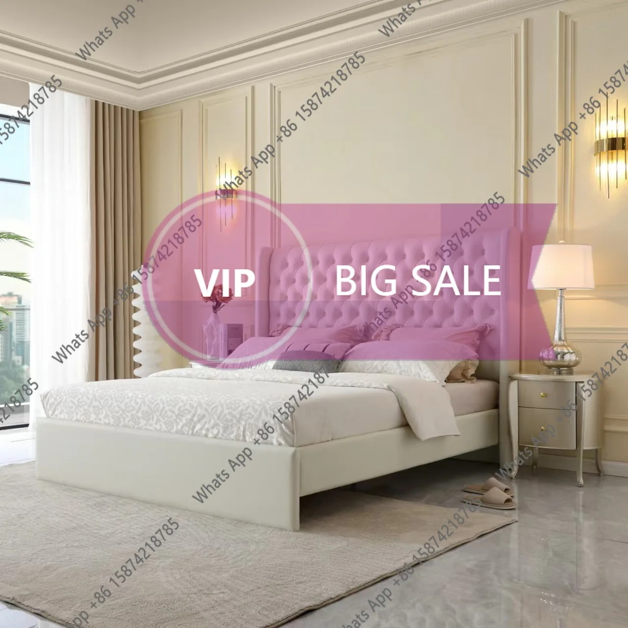 

Y65 American Light Luxury Soft Bag Bed 1.8 Meters Master Bedroom Double Bed French Buckle Soft Test Bed Leather Wedding