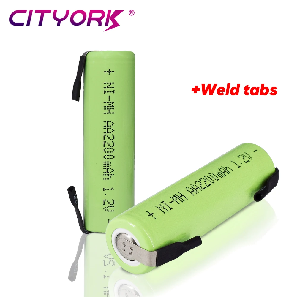 

CITYORK 1.2V AA Rechargeable Battery 2200mah nimh Cell With welding Tabs For DIY Electric shaver Razor braun Toothbrush Toys