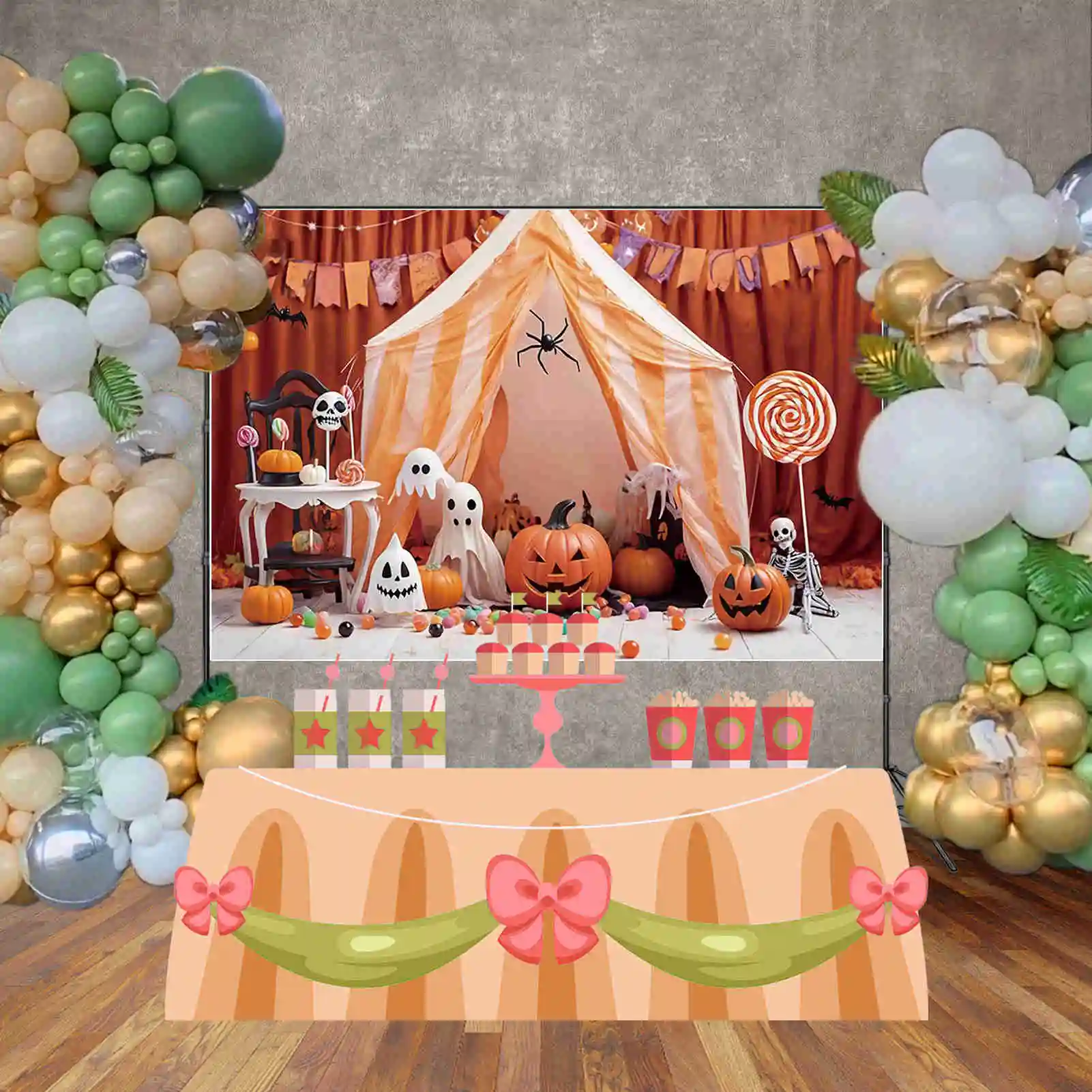 MOON.QG Halloween Backdrop Background for Photography Studio Children Party Castle Candy Lollipop Shooting Decor Photo Back Drop