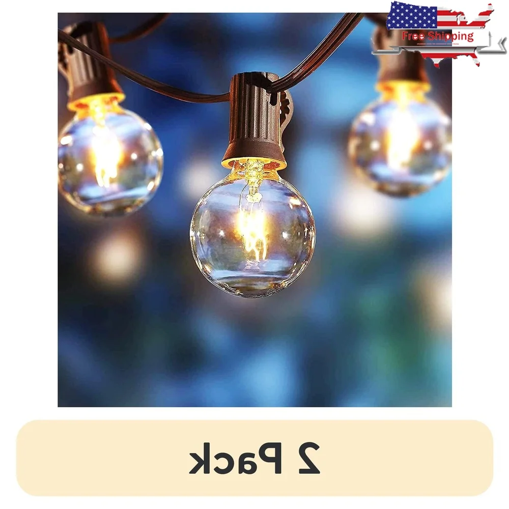 

2 упаковки, 20 шт., прозрачные стеклянные лампы G40, уличные и внутренние гирлянды, теплые белые атмосферостойкие мерцающие подвесные садовые украшения для патио