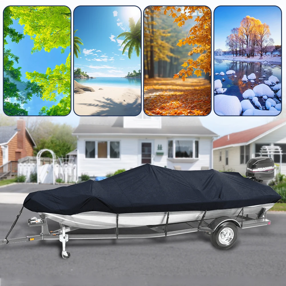 

14-16FT Boat Cover 210D Oxford Cloth Fishing Skiing Boat Protector Sunproof V-Shaped Hull Protector Speedboat Accessories