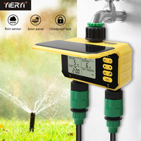 Yieryi 2 Outlets Watering Timer Auto Irrigation Solar Charging Digital Sprinkler Timer Water Valve Controller for Garden Outdoor