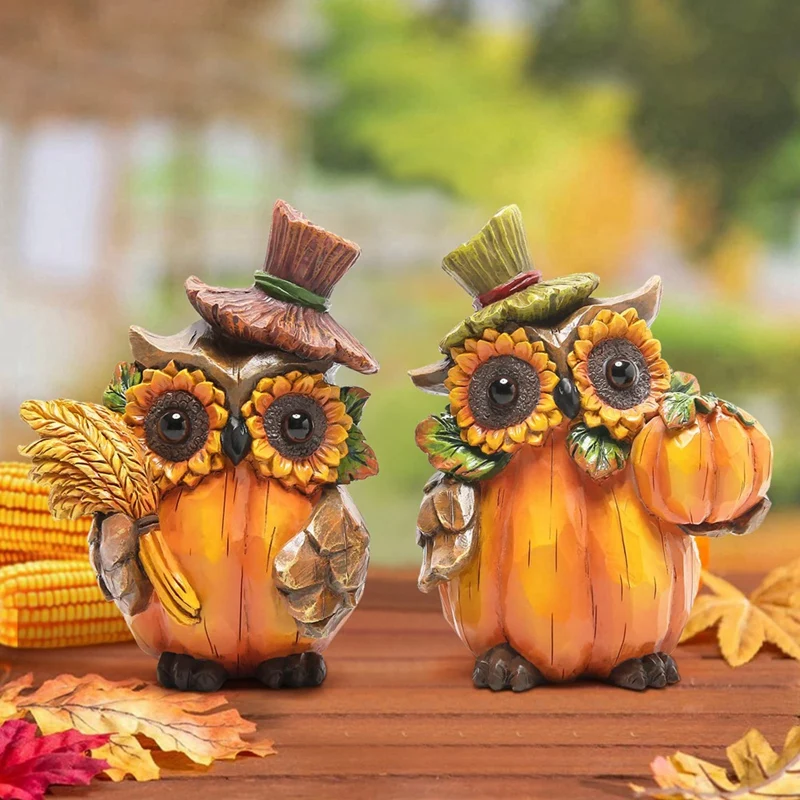 

2PCS Fall Thanksgiving Pumpkin Owl Table Decorations for Home, Resin Owl Give Thanks Fall Centerpieces for Tables